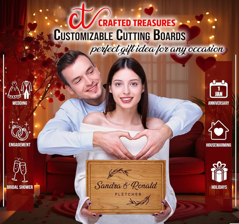 Crafted Custom Cutting Board - Personalized Christmas Gifts - Personalized Cutting Board - Engraved Charcuterie Board - Wedding Gift for Couple, Bride, Bridal Shower, Anniversary, Housewarming