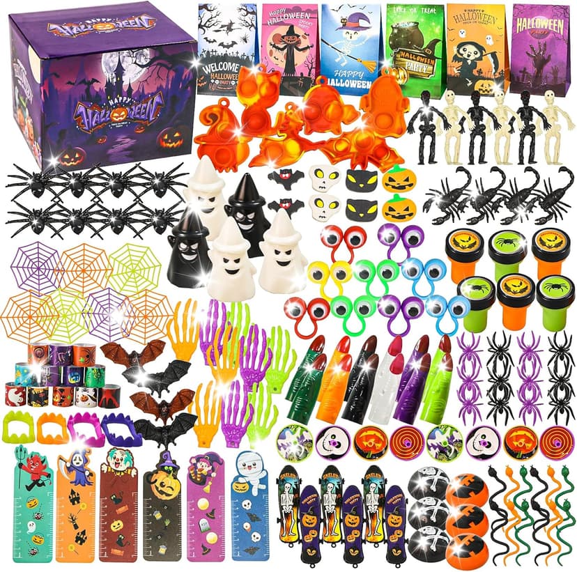 306 PCS Halloween Party Favors Bulk, Halloween Goodie Bags Fillers for Trick or Treat, Stocking Stuffers, Halloween Treats Non Candy Carnival Treasure Box Classroom School Kids Adults Prizes Gifts