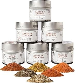 Gourmet World Flavors Seasoning Collection | Non GMO Verified | 6 Magnetic Tins | Spice Blends | Crafted in Small Batches by Gustus Vitae | #68