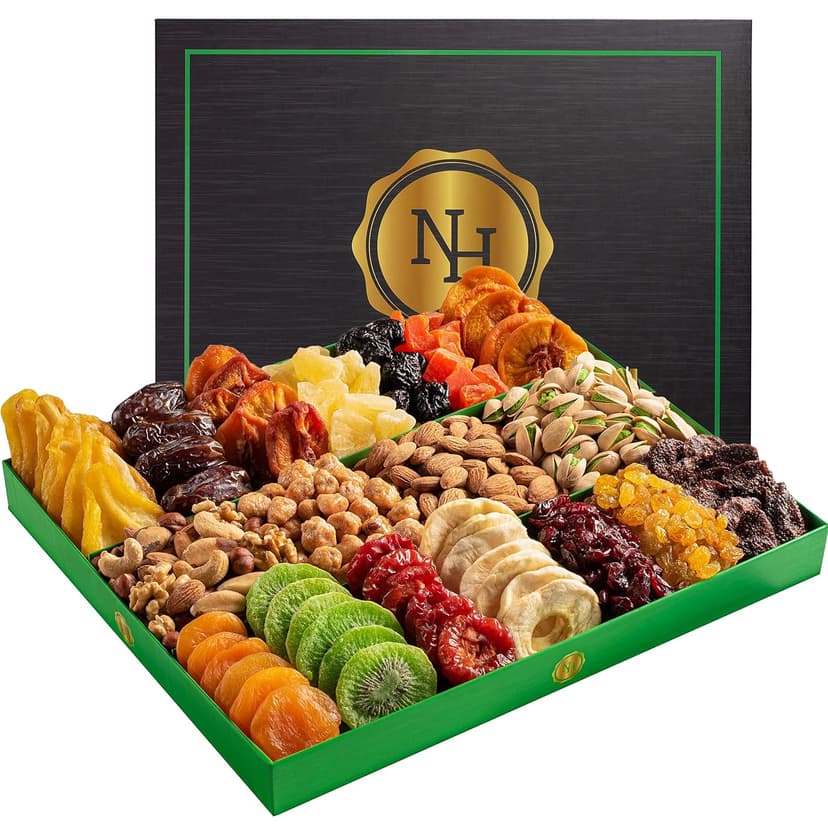 Holiday Christmas Dried Fruit & Nuts Gift Basket - Extra Large Selection of 18 Food Tray - Assorted Food Gift Box for Christmas, Holiday, Family, Sympathy, Men & Women.