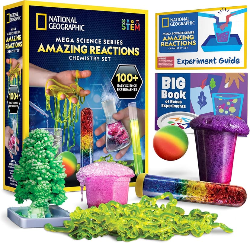 National Geographic Amazing Chemistry Set - Chemistry Kit with 100+ Science Experiments Including Crystal Growing and Reactions, Science Kit for Kids, STEM Gift for Boys and Girls (Amazon Exclusive)