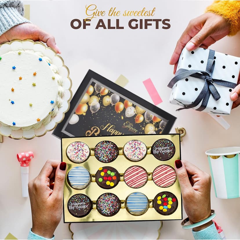 Birthday Cookies Gift Basket for Men and Women – Gourmet Chocolate Cookies, Happy Birthday treats for Food Gifts by Empire Delights, 12 Count Chocolate Gift Box