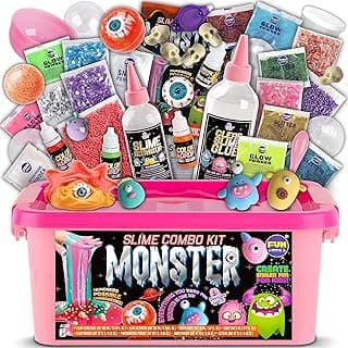 Halloween Toy Monster Slime Kit for Girls Ages 6-12, FunKidz Glow in Dark Slime Making Kit for Kids Make Soft Slime Balls with Photochromic Powder Kid Ideal Party Gifts