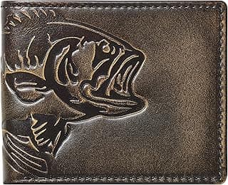 House of Jack Co. Bass Fish Bifold Wallet for Men and Outdoorsmen with Two ID Windows, Full Grain Cowhide Leather Wallet, Black