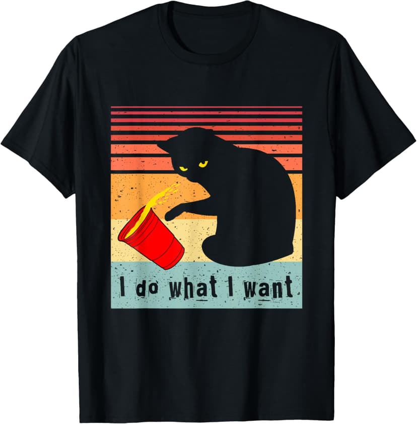 Do What I Want Vintage Black Cat Red Cup Funny My Cat T-Shirt