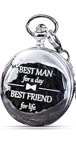 FJ FREDERICK JAMES Wedding Pocket Watches for Groomsman, Best Man, Groom, Father of The Bride & Groom I Silver Engraved I Complete Their Wedding Attire