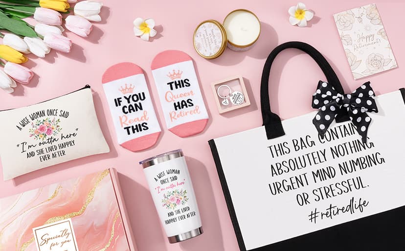 Happy Retirement Gift for Woman 2025, Funny Retirement Gifts for Women Coworkers, Cool Retired Gifts for Retirees Women Teacher Nurse Boss Friend Mom Grandma, Farewell Leaving Gift w/ Canvas Tote Bag