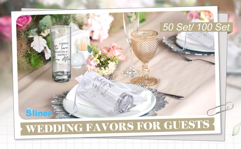 Sliner 50 Set Wedding Favors for Guests Bulk 2oz Acrylic Cheers to Love Shot Glasses with Thank You Cards Organza Bags for Guest Souvenirs Wedding Gifts Newlyweds Bridal Shower Party (Rectangular)