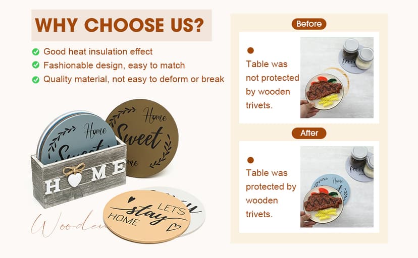 Queekay 6 Pcs Artisanal Wooden Coasters Trivets Set for Hot Pots and Pans Christmas Housewarming Gifts New Home 7" Farmhouse Pot Holder Trivets for New Apartment Home Buyers Presents(Ocean)