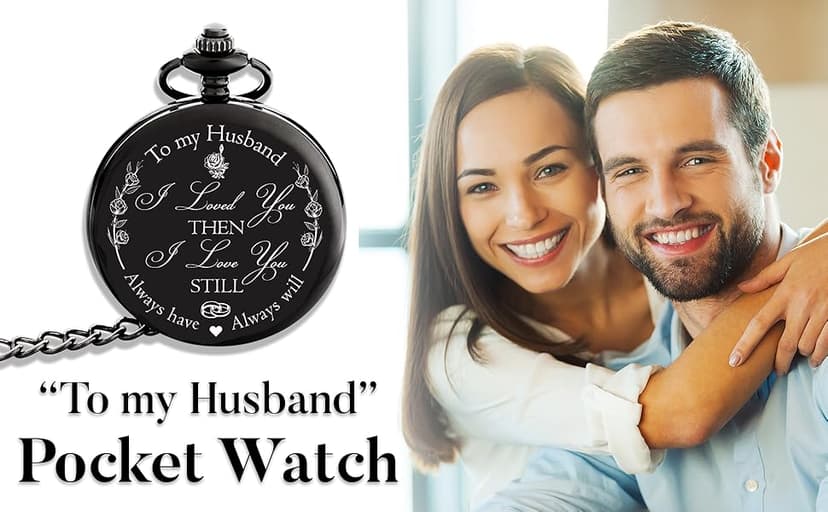 FJ FREDERICK JAMES Anniversary Gift's for Men - Engraved ‘to My Husband’ Pocket Watch | Anniversary Gift's for Him I Love You Gift for Husband for Birthday I Valentines