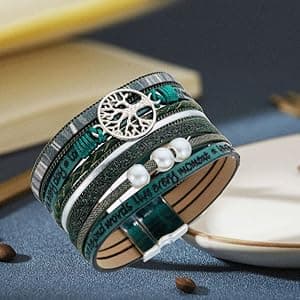 Inspirational Tree of Life Leather Bracelets for Women,Birthday Mothers Day Jewelry Gifts for Teen Girls