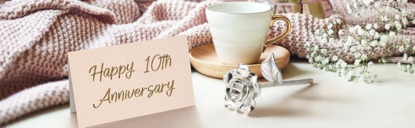 Tin Rose 10th Anniversary for Her Gift - Tin Gift 10 Year Wedding Anniversary for Wife Couples, Solid Pure Casted Everlasting Rose Tenth Decoration Aluminum for Him