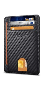 Buffway Slim Minimalist Front Pocket RFID Blocking Leather Wallets for Men and Women - Carbon Fiber Black