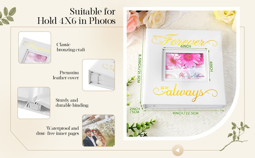 Memory Photo Album Holds 200 Pcs 4 x 6 Inch Leather Wedding Anniversary Family Photo Album with Front Window Double Heart Memory Scrapbook for Couple Gifts(50th Anniversary)