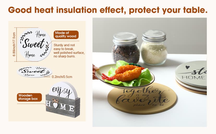 Queekay 6 Pcs Artisanal Wooden Coasters Trivets Set for Hot Pots and Pans Christmas Housewarming Gifts New Home 7" Farmhouse Pot Holder Trivets for New Apartment Home Buyers Presents(Ocean)