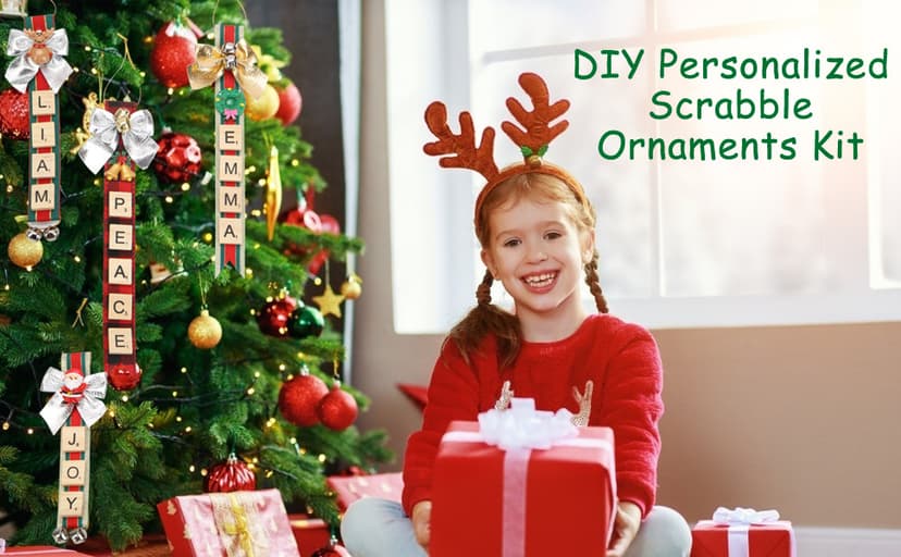 Christmas Ornaments Tree Decorations Personalized Crafts for Girls Adults Kids Kit DIY Ribbon Letter Tiles Bells Rustic Stockings Name Tags Hanging Xmas Decor for Gifts Wreath Room Holiday