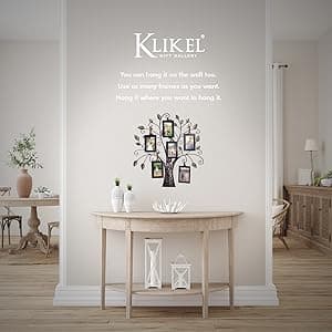 Klikel Family Tree Picture Frame Stand with 6 Hanging Photo Picture Frames - Medium Metal Tree 12 X 11 - Holds 6 Ornamental 2x3 Frames