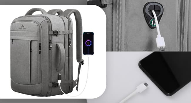 Carry On Backpack, 50L Extra Travel Laptop Backpack for Men Women, Big Bag Business Travel Essentials Gifts for men, 17 Inch Laptop Backpack Computer Bag Gifts for Him Men, Grey