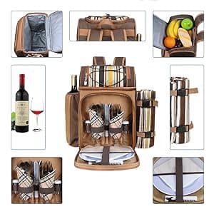 Hap Tim Picnic Basket Backpack for 2 Person with 2 Insulated Cooler Compartment, Wine Holder, Fleece Blanket, Cutlery Set, Wedding Gifts for Couples, Bridal Shower Gifts, Engagement Gifts