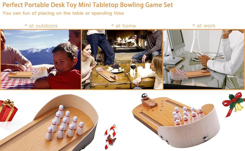 Table Top Mini Bowling Game Set-Tabletop Wooden Board Mini Arcade Desktop Tiny Bowling Shooting Alley Office Desk Stress Relief Gadgets Small Finger Toys Fun Gag Gifts for MenWomen Kids Teens Boys
