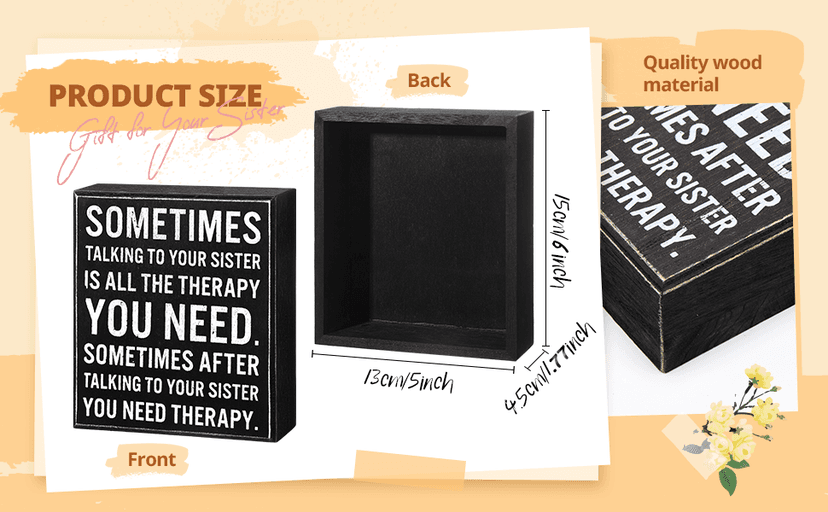 Jetec Funny Sister Gifts Sometimes Talking to Your Sister Is All the Therapy You Need Wood Sign 5.9 x 5.1 Inch Funny Plaques with Sayings Decorative for Christmas Home Decor