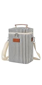 Tirrinia Insulated 2 Bottle Wine Gift Tote Bag - Wine Tumbler Glass Cooler Carrier for BYOB Restaurants, Wine Tasting, Travel, Park, Beach, Great Wine Lover Gift, Blue Stripe