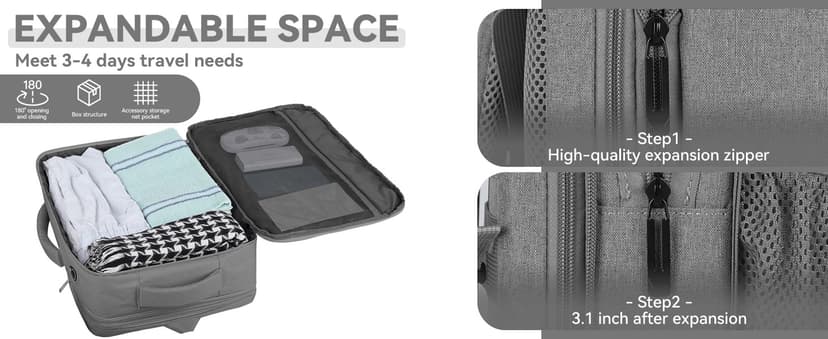 Carry On Backpack, 50L Extra Travel Laptop Backpack for Men Women, Big Bag Business Travel Essentials Gifts for men, 17 Inch Laptop Backpack Computer Bag Gifts for Him Men, Grey