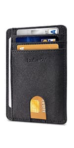 Buffway Slim Minimalist Front Pocket RFID Blocking Leather Wallets for Men and Women - Carbon Fiber Black