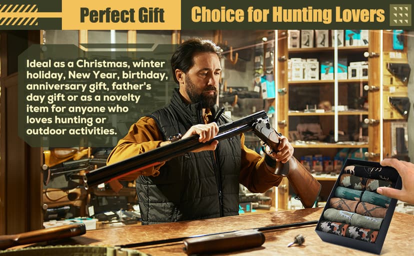 Eurzom 6 Pairs Funny Hunting Socks for Men Hunters Novelty Cotton Crew Socks Birthday Xmas Gift Accessories for Hunting Lover