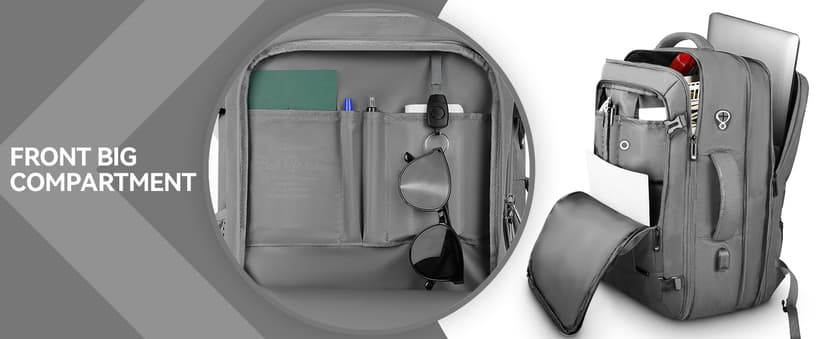 Carry On Backpack, 50L Extra Travel Laptop Backpack for Men Women, Big Bag Business Travel Essentials Gifts for men, 17 Inch Laptop Backpack Computer Bag Gifts for Him Men, Grey