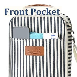 Tirrinia Insulated 2 Bottle Wine Gift Tote Bag - Wine Tumbler Glass Cooler Carrier for BYOB Restaurants, Wine Tasting, Travel, Park, Beach, Great Wine Lover Gift, Blue Stripe