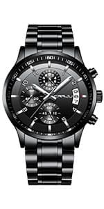 CRRJU Men's Business Casual Chronograph Quartz Waterproof Wristwatch Black Leather Strap
