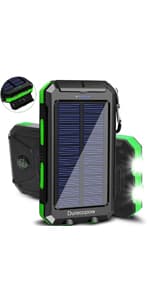 Solar Charger Power Bank, 20000mAh Portable Outdoor Waterproof Solar Battery Charger, Camping External Backup Battery Pack USB C Ports Input/Output, 2 Led Light Flashlight with Compass (Blue)