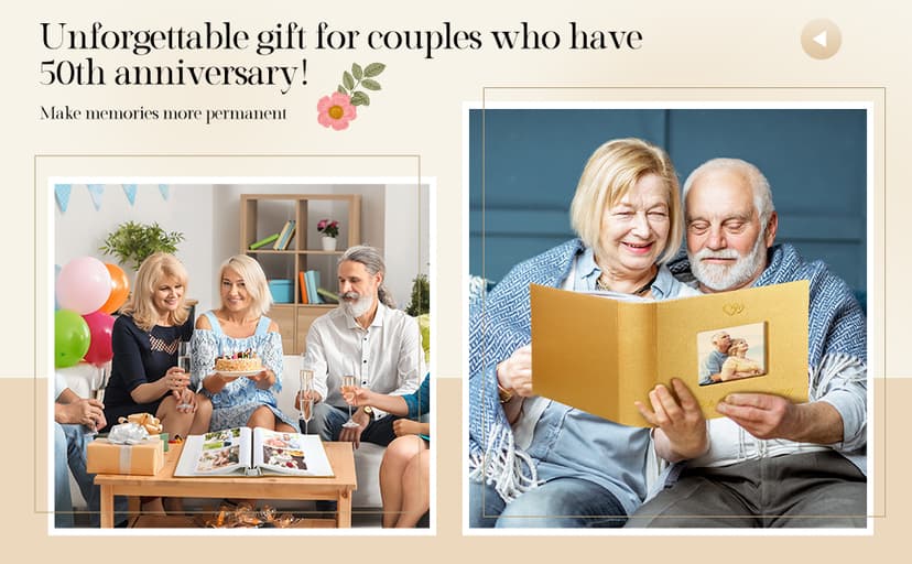 Memory Photo Album Holds 200 Pcs 4 x 6 Inch Leather Wedding Anniversary Family Photo Album with Front Window Double Heart Memory Scrapbook for Couple Gifts(50th Anniversary)