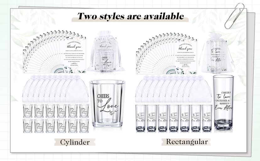 Sliner 50 Set Wedding Favors for Guests Bulk 2oz Acrylic Cheers to Love Shot Glasses with Thank You Cards Organza Bags for Guest Souvenirs Wedding Gifts Newlyweds Bridal Shower Party (Rectangular)