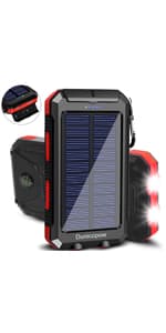 Solar Charger Power Bank, 20000mAh Portable Outdoor Waterproof Solar Battery Charger, Camping External Backup Battery Pack USB C Ports Input/Output, 2 Led Light Flashlight with Compass (Blue)