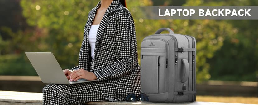 Carry On Backpack, 50L Extra Travel Laptop Backpack for Men Women, Big Bag Business Travel Essentials Gifts for men, 17 Inch Laptop Backpack Computer Bag Gifts for Him Men, Grey