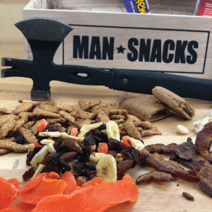 ManSnacks Deluxe Jerky & Nuts Gift Basket for Men - 28 pc - Large Variety of Beef Jerky Sticks, Pepperoni Sticks, Cheese Stick, Almonds, Peanuts & Pistachios, in a Manly Gift Bag