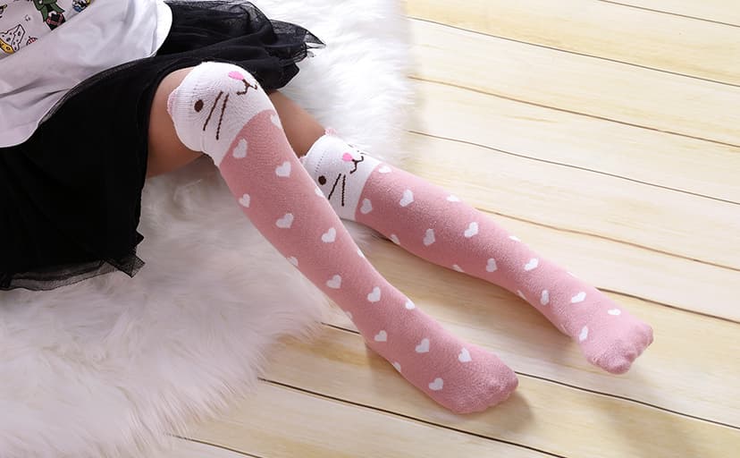 FNOVCO Girls Knee High Socks Kids Crazy Fun Gift Cute Animal Patterns Cotton Long Socks 6 Pairs
