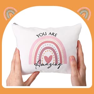 Coume 10 Pcs Rainbow Canvas Makeup Bags Bulk Inspirational Quotes Cosmetic Zipper Personalized Encouragement Travel Pouch Toiletry Bag for Women Girls Teacher Friend Birthday