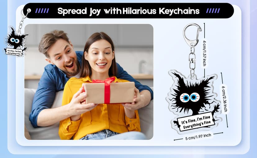 Funny Black Cat Keychains It's Fine Everything's Fine Appreciation Gifts for Cat Lovers Women Coworkers Employees