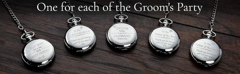 FJ FREDERICK JAMES Wedding Pocket Watches for Groomsman, Best Man, Groom, Father of The Bride & Groom I Silver Engraved I Complete Their Wedding Attire