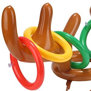 2PCS Christmas Party Toss Game Inflatable Reindeer Antler Hat with Rings for Kids Adults Family Xmas Fun Games(1 Pump,8 Rings, 2 Antlers)