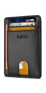 Buffway Slim Minimalist Front Pocket RFID Blocking Leather Wallets for Men and Women - Carbon Fiber Black