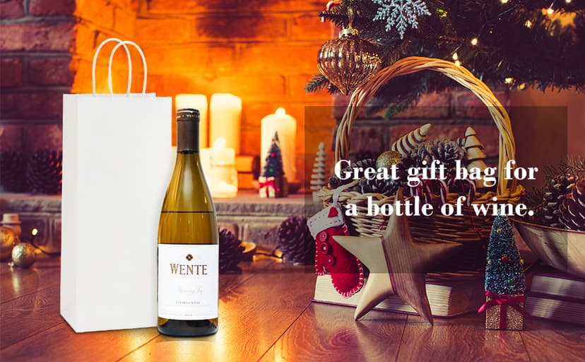 BagDream Kraft Paper Bags 5.25x3.25x13 Inches 50Pcs White Paper Wine Gift Bags with Handles Bulk for Wine, Gift, Retail, Party Favor