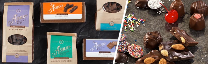 Asher's Chocolates, Chocolate Covered Pretzels Gift Basket, Holiday Assortment of Candy, Small Batches of Kosher Chocolate, Family Owned Since 1892, Improved Box Design (Milk & Dark)