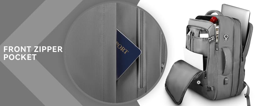 Carry On Backpack, 50L Extra Travel Laptop Backpack for Men Women, Big Bag Business Travel Essentials Gifts for men, 17 Inch Laptop Backpack Computer Bag Gifts for Him Men, Grey