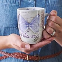 Christian Art Gifts Botanic Purple Butterfly Ceramic Coffee Mug Inspirational Coffee Cup for Women & Men 12 oz. Lead-free Microwave and Dishwasher Safe Coffee Mug with Bible Verse: Blessed - Jer. 17:7