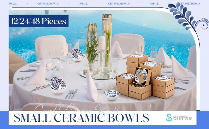 24 Pcs Wedding Favors for Guests Small Ceramic Bowl Bulk Gifts Set 3.3 Inch Floral Design Mini Dipping Bowl Sauce Dish with Cards Box for Bridal Baby Shower Birthday Guest Gift (Blue)