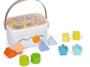 Amazon Basics Wooden Shape Sorter and Rainbow Stacker Classic Baby Toy Set-Sorting Play For Infants Age 12M+, Medium, Multicolor